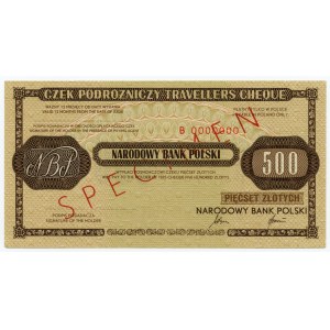 NARODOWY BANK POLSKI - SPECIMEN B 0000000 - czek podróżniczy 500 złotych