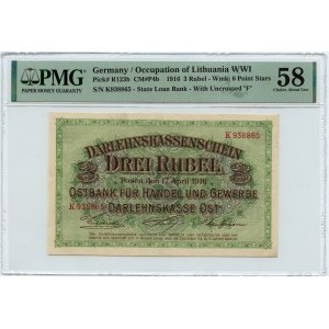 POSEN/POZNAŃ, 3 ruble 1916, série K, doložka nabývá PMG 58