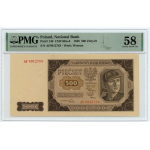 500 złotych 1948 - seria AF - PMG 58