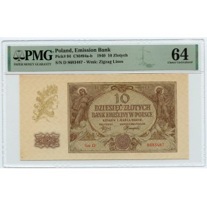 10 złotych 1940 - seria D - PMG 64