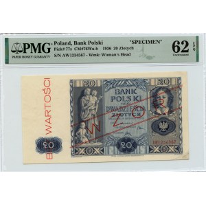 20 zlatých 1936 - MODEL AW - PMG 62 EPQ
