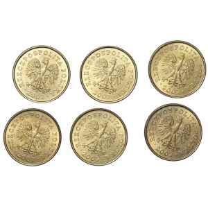 III RP, 1 grosz 2007, Skrętka, zestaw 6 sztuk monet