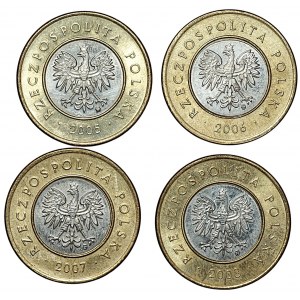 III RP, 2 złoty 2005, 2006 a 2008, sada 4 mincí