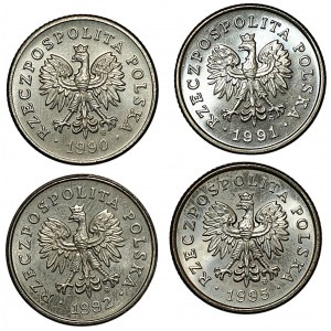 III RP, 50 groszy 1990, 1991, 1992 oraz 1995, zestaw 4 sztuk monet