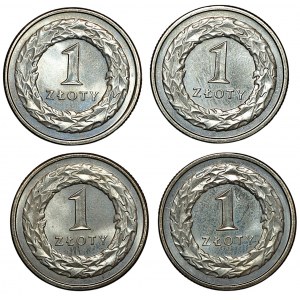 III RP, 1 złoty 1992, 1993, 1994 oraz 1995, zestaw 4 sztuk monet