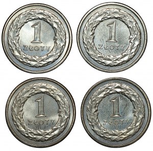 Dritte Republik, 1 Zloty 1992, 1993, 1994 und 1995, Satz von 4 Münzen
