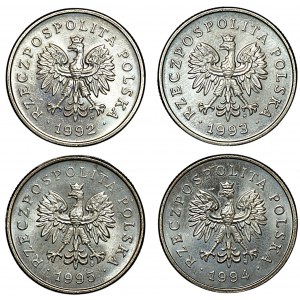 III RP, 1 złoty 1992, 1993, 1994 oraz 1995, zestaw 4 sztuk monet