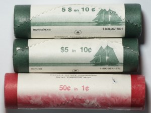 Canada, 1, 5 cents 2005, set of 3 mint rolls