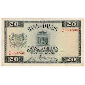 GDAŃSK/DANZIG, 20 guldenů 1937 - ser. K/A 253,830