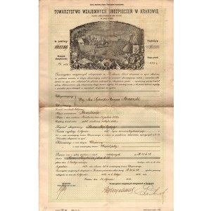 Pojistná smlouva Vzájemné pojišťovací společnosti v Krakově z roku 1898