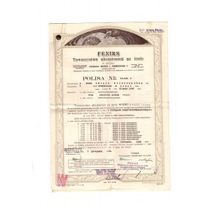 Pojistná smlouva životní pojišťovny Phoenix, 1933.