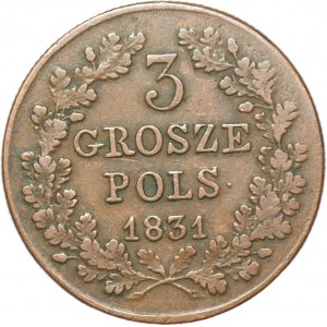 Powstanie listopadowe, 3 grosze 1831 - łapy orła proste