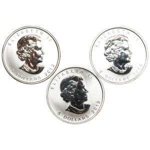 Kanada, 5 dolarów (2012-2013), zestaw 3 sztuk