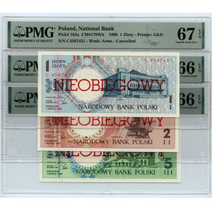 III RP, Miasta Polskie, 1, 2, 5, 10, 20, 50, 100, 200 i 500 złotych 1990, NIEOBIEGOWY, zestaw 9 banknotów, PMG 65-67 EPQ
