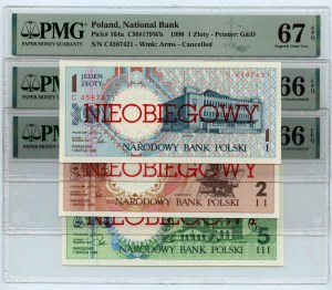 III RP, Miasta Polskie, 1-500 złotych 1990, NIEOBIEGOWY, zestaw 9 banknotów, PMG 65-67 EPQ