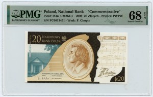 III RP, 20 gold 2009, Chopin, FC series, PMG 68 EPQ