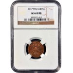 II RP, 5 groszy 1937, NGC MS 63 RB