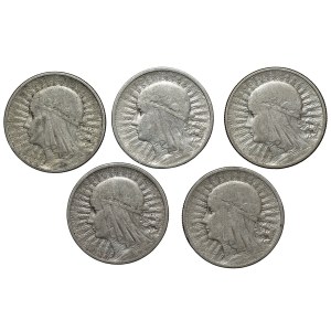II RP, 2 złote (1932-1934), Polonia, zestaw 5 sztuk