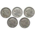 II RP, 2 złote (1932-1934), Polonia, zestaw 5 sztuk