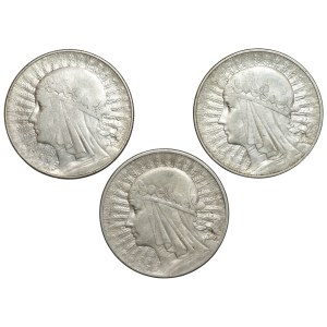 II RP, 10 zloty 1932, Polonia, set of 3 coins