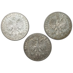 II RP, 10 zloty 1932, Polonia, set of 3 coins