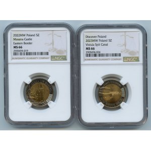 III RP, 5 złotych (2022-2023), NGC MS66, zestaw 2 sztuk monet
