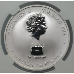 Tokelau, 5 dolarów 2014, Rok konia, NGC PF 69