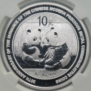 Chiny, 10 yuanów 2009, Panda 30. rocznica, NGC MS 69
