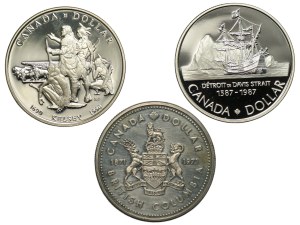 Canada, $1 (1971-1990), set of 3 pieces