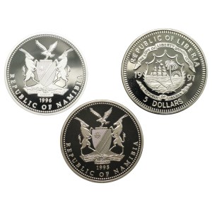 Namibia, Liberia, 1,5,10 dolarów (1995-1997), zestaw 3 sztuk