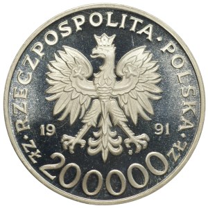 III RP, 200,000 zl 1991, 70 years of Poznan International Fair, Ag 750