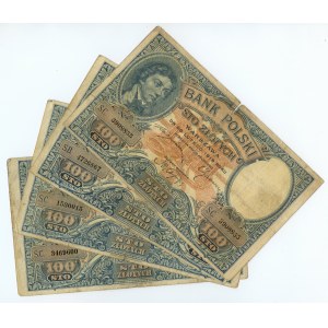 100 złotych 1919, zestaw 4 sztuk banknotów