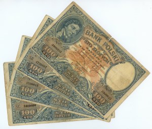 100 zloty 1919, set of 4 banknotes