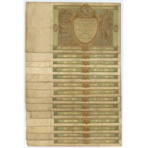 50 złotych 1929, zestaw 14 sztuk banknotów