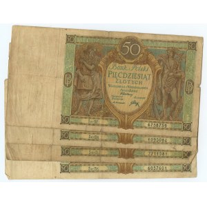 II RP, set 4 banknotów, 50 złotych 1929