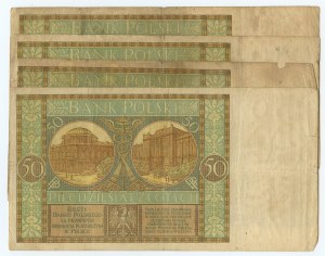 50 zloty 1929, RARE series, set of 4 banknotes