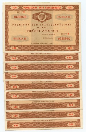 PKO, set 9 pieces, Bonus savings voucher for 500 zloty 1971.