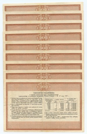 PKO, set 9 pieces, Bonus savings voucher for 500 zloty 1971.
