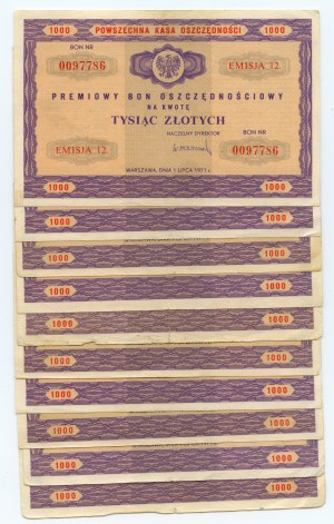 PKO, set of 10, Bonus Savings Voucher for 1,000 PLN 1971.