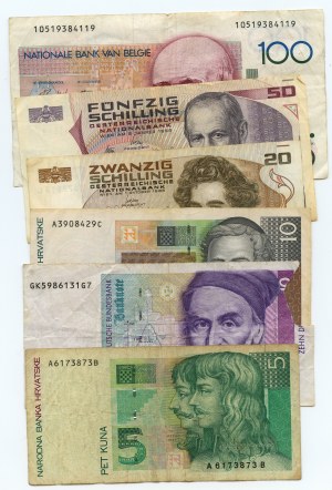 Belgium, Austria, Croatia, Germany, set of 6 banknotes