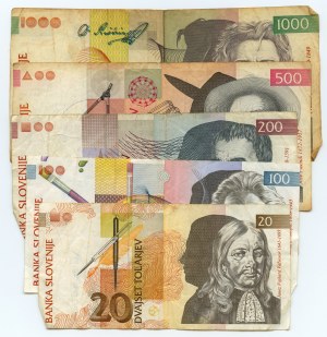 Slovenia, 20, 100, 200, 500 and 1000 tolarjev (1992-1997), set of 6 banknotes