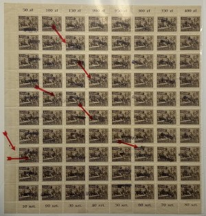 Sheet of stamps, Reconstruction of Warsaw, 1950, double stamps