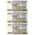III RP, set 3 banknotów, 20 złotych 2022, Ochrona polskiej granicy wschodniej, numery seryjne RP0004996, RP0004997, RP0004998