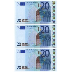 Francja, set 3 banknotów, 20 euro 2002. seria X