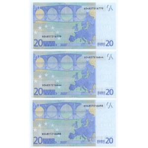 Francja, set 3 banknotów, 20 euro 2002. seria X