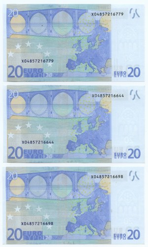 France, set of 3 banknotes, 20 euro 2002. series X