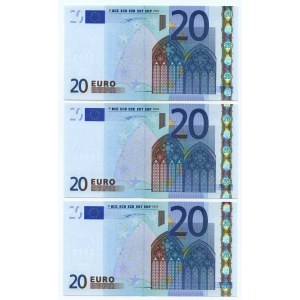 Francja, set 3 banknotów, 20 euro 2002, seria X