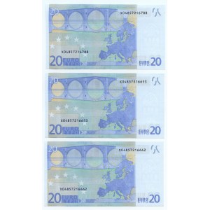 Francja, set 3 banknotów, 20 euro 2002, seria X