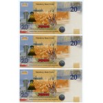 III RP, set 7 banknotów, 20 złotych 2021, Lech Kaczyński, numery PO KOLEI