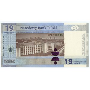 III RP, 19 złotych 2019, 100-lecie powstania PWPW, NISKI NUMER RP0000145